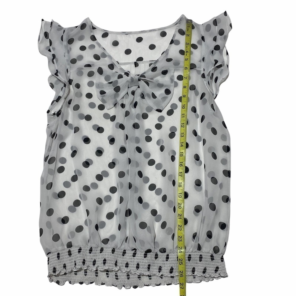 WHITE Black Polka Dot Sleeveless Smocked Blouse - Picture 6 of 8